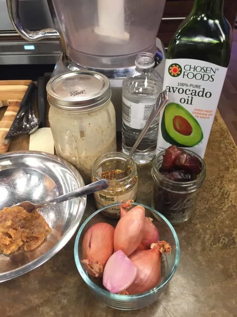 Shredded Brussels with Date, Shallot and Mustard Dressing